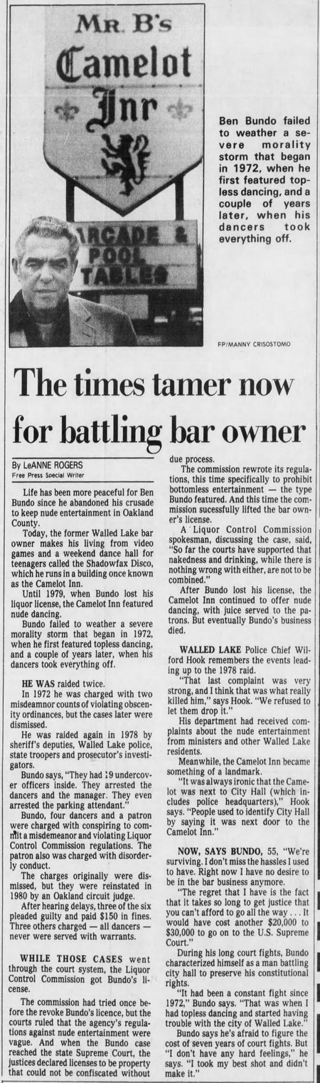 Mr. Bs Camelot Inn (Maple Lanes, Shadow Fax, Olde World Market) - Oct 28 1982 Article